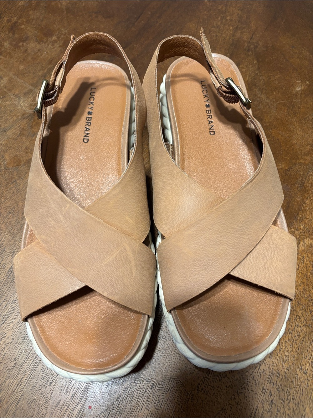 Lucky 🍀 Brand Women's Light Brown Crisscross Leather Slingback Sandals Sz 7